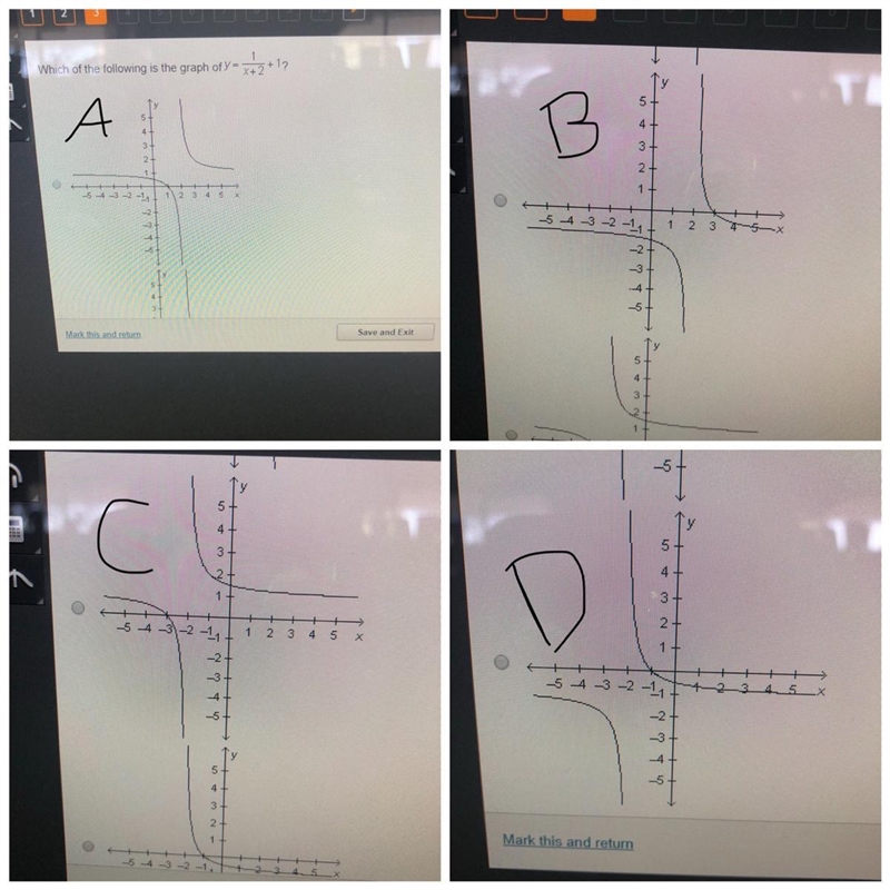 Which of the following is the graph of y= 1 —— +1 X+2-example-1