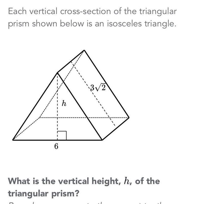 Each vertical cross-section of the triangular prism shown below is an isosceles triangle-example-1