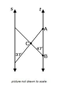 NEED AN ANSWER ASAP!!!! Lines s and t are parallel. picture not drawn to scale What-example-1