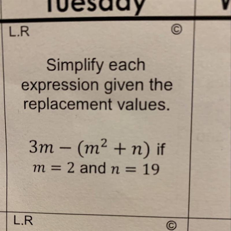 Simplify each expression given the replacement values.-example-1