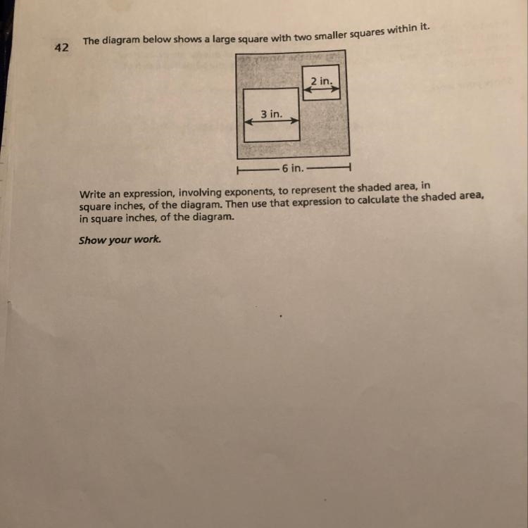 The diagram below shows a large square with two smaller squares within it. (Diagram-example-1