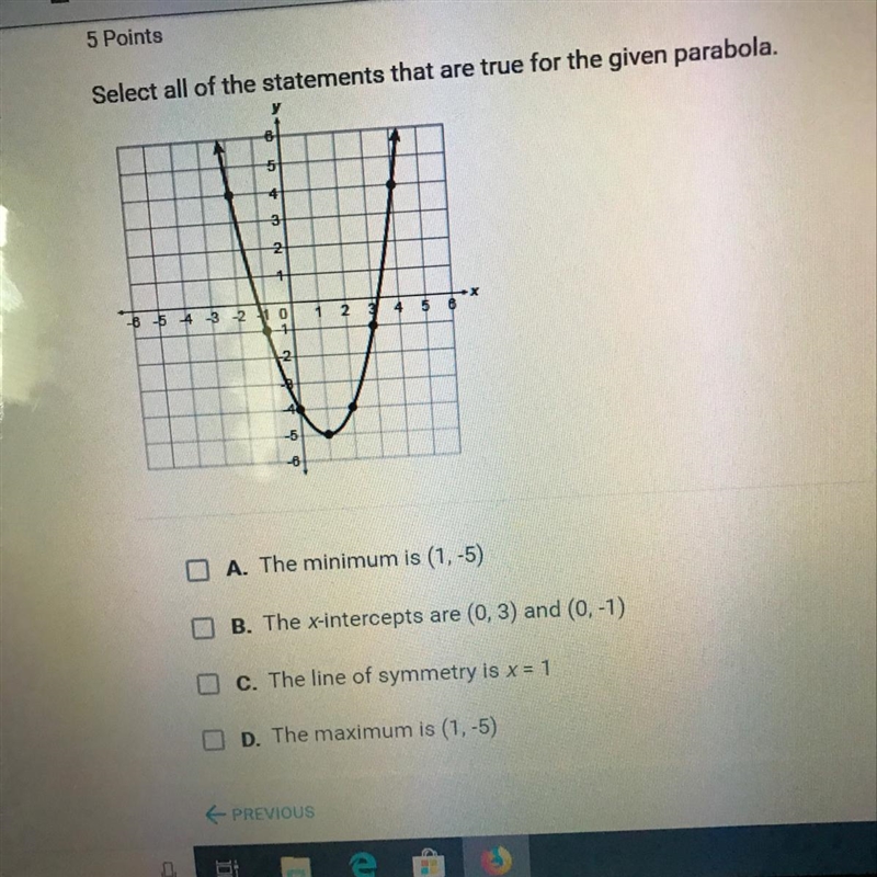 Select all the statements that are true for the given parabola-example-1