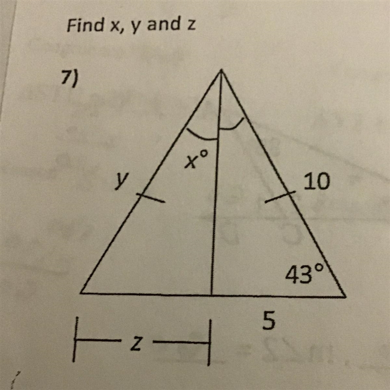 Find x,y, and z and please show all work.-example-1