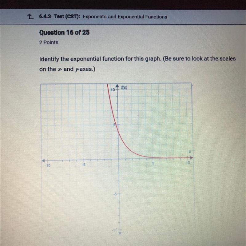 Identify the exponential function for this graph-example-1