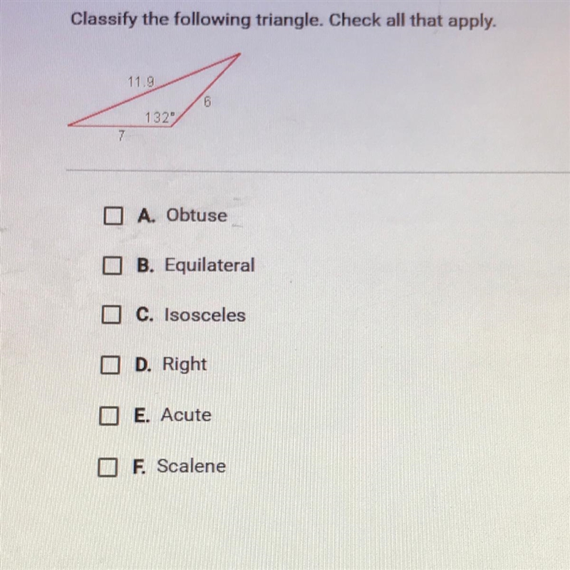 Classify the following triangle as acute, obtuse, or right.-example-1