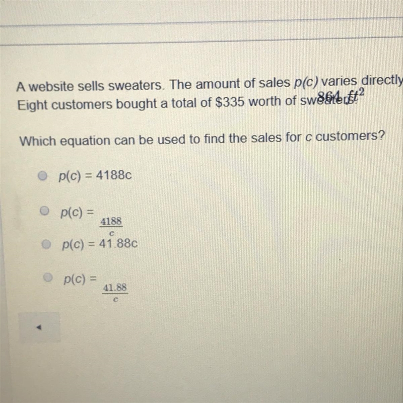 A website sells sweaters. The amount of sales p(c) varies directly with the number-example-1