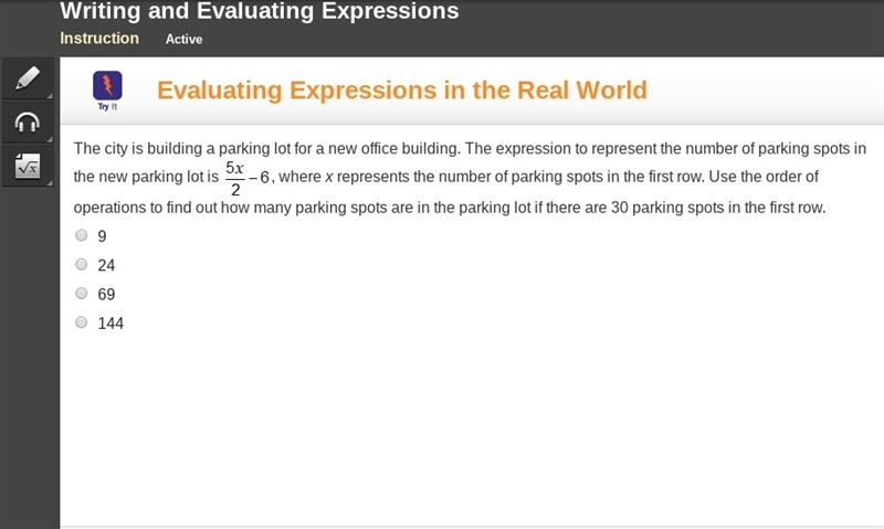 The city is building a parking lot for a new office building. The expression to represent-example-1