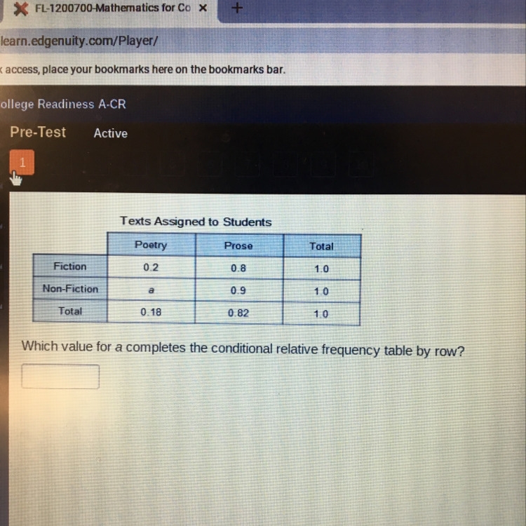 Which value for a completes the conditional relative frequency table by row?-example-1