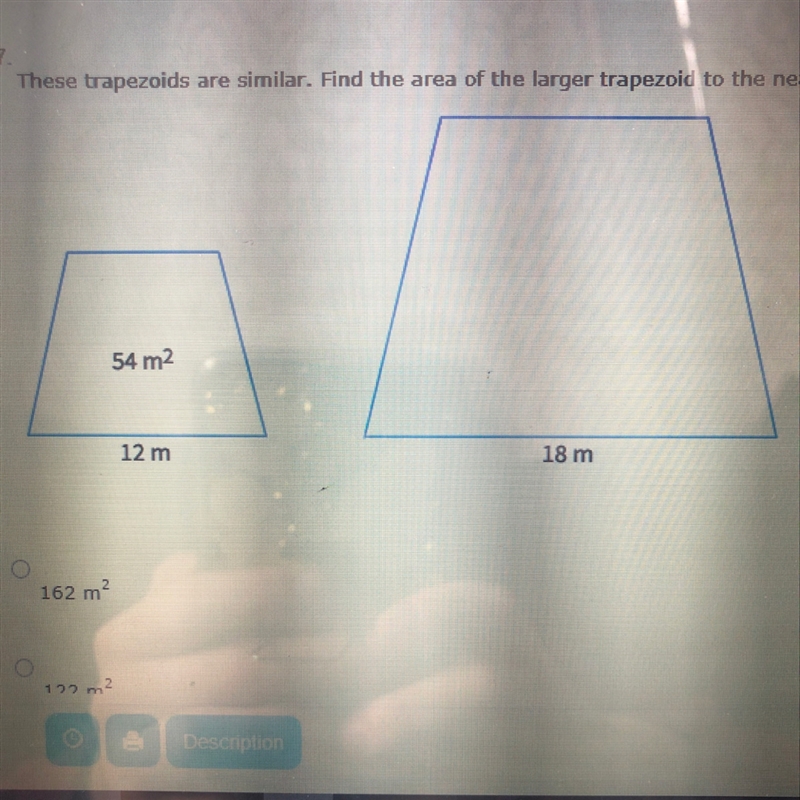 He’s trapezoids are similar. Find the area of the larger trapezoid the nearest whole-example-1