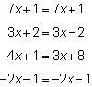 Jubal wrote the four equations below. He examined them, without solving them, to determine-example-1