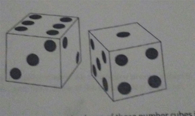 Two identical number cubes are shown in the picture above. The edge length of these-example-1