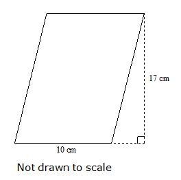 Fin the parallelogram. (Not drawn to scale) A. 54 cm 2 B. 85 cm2 C. 170 cm2 D. 27 cm-example-1