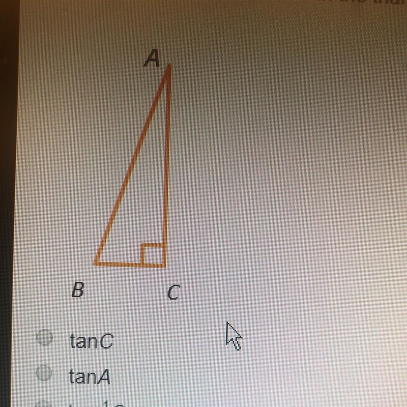 What is the reciprocal of tanB in the triangle below?-example-1