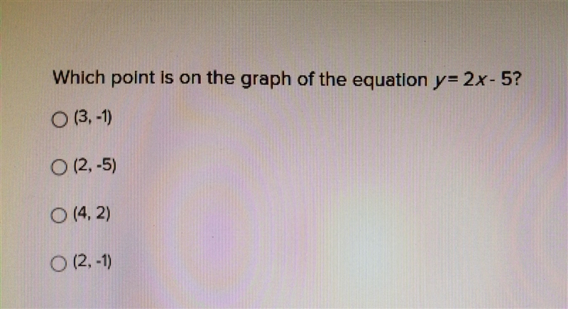 Which point is located on the graph of the equation y = 2x - 5-example-1