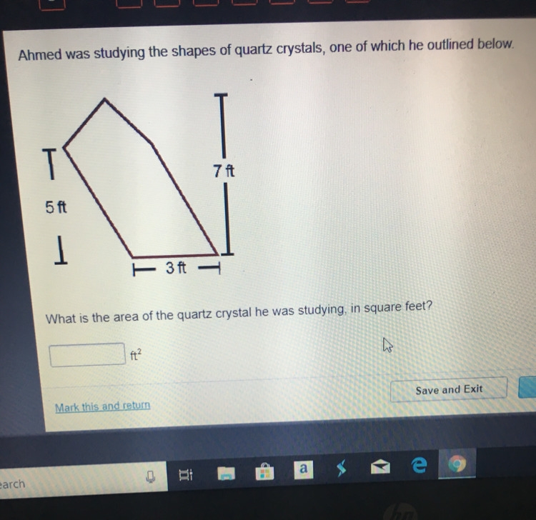 What is the area of the quartz crystal he was studying, in square feet. Help please-example-1