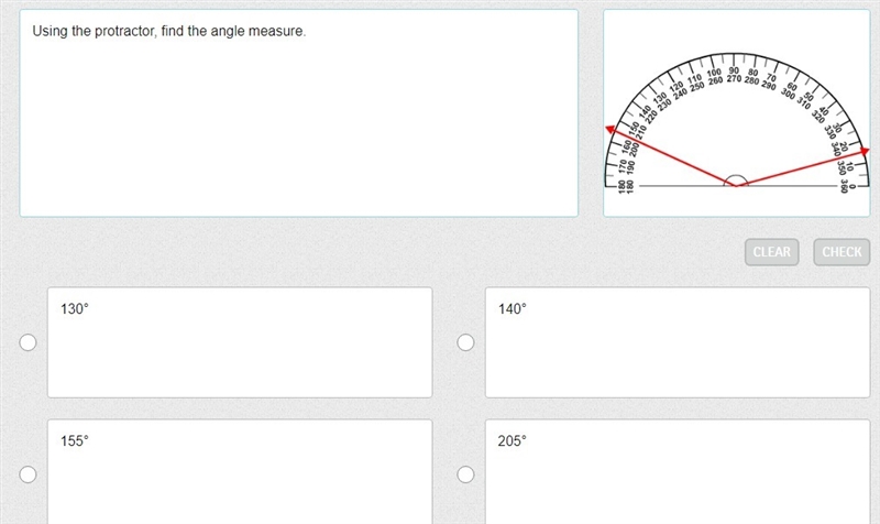 HURRY HELP PLEASE (18 points) Using the protractor, find the angle measure.-example-1