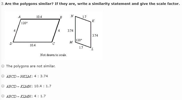 Are the polygons similar? If they are, write a similarity statement and give the scale-example-1