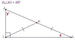 In the diagram, find the measure of Angle y and Angle x. PLEASE HELP ME!!-example-1