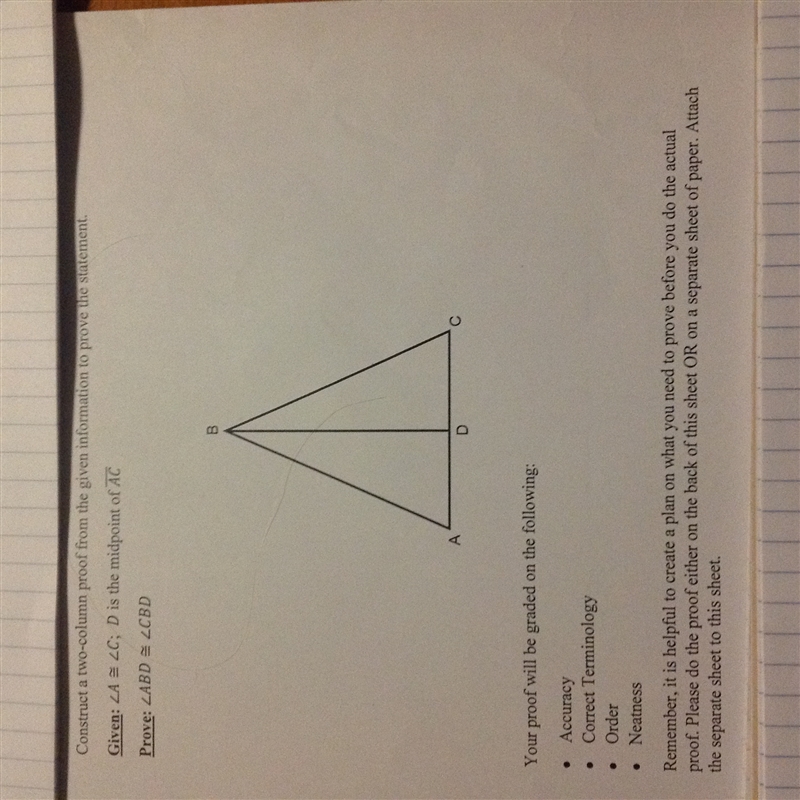 Proof triangles I know that AD is congruent with DC because of the definition of a-example-1