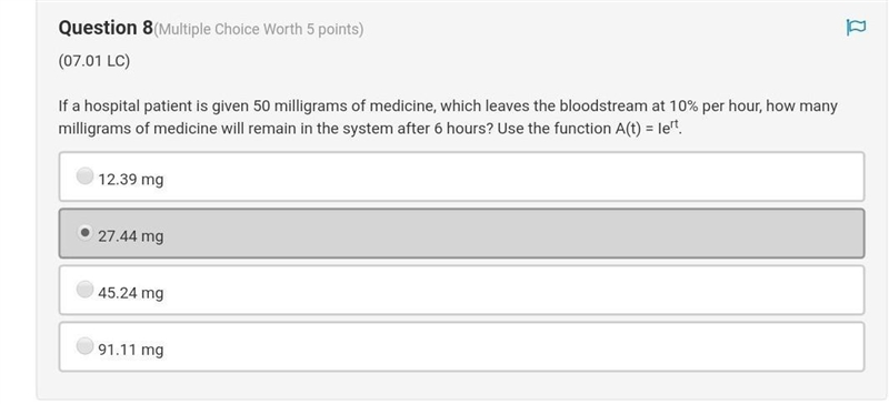 HELP!!! if a hospital patient is given 50 milligrams of medicine, which leaves the-example-1