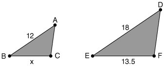 Find the length of BC. ΔABC : ΔDEF A. 6 B. 9 C. 9.5 D. 10-example-1