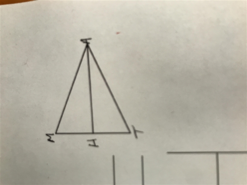 Given: AH bisects MT, MA ≅ AT Prove: ∠MHA ≅ ∠THA Also Prove: ∠MHA and ∠THA are right-example-1