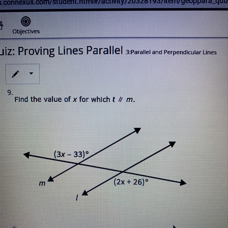 Find the value of x for which t ll m A.59 B.134 C.144 D.54-example-1