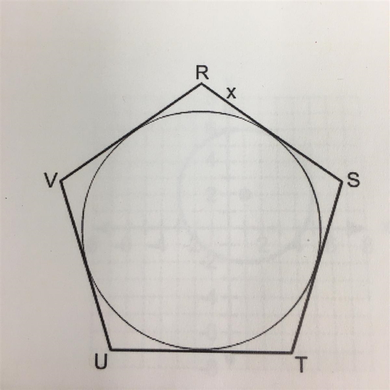 Pentagon RSTUV is circumscribed about a circle. What is the value of x if RS = 6, ST-example-1