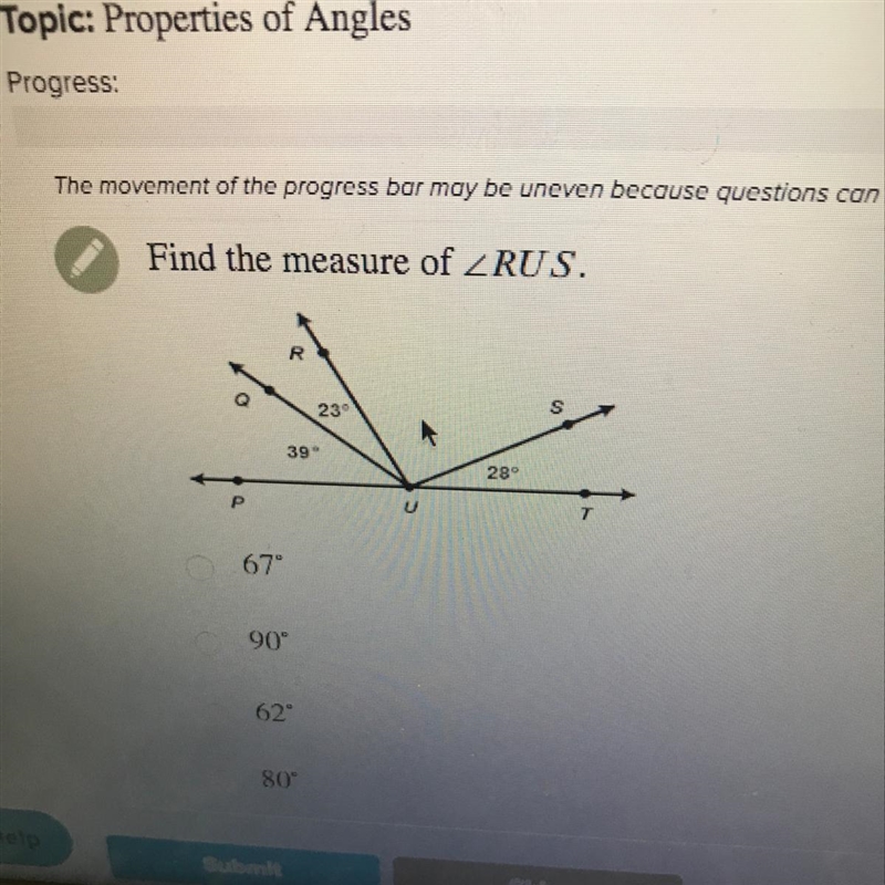 What is the measure of the angle RUS?-example-1