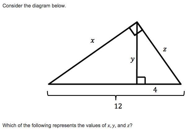 Which of the following represent the values of x, y, and z.-example-1