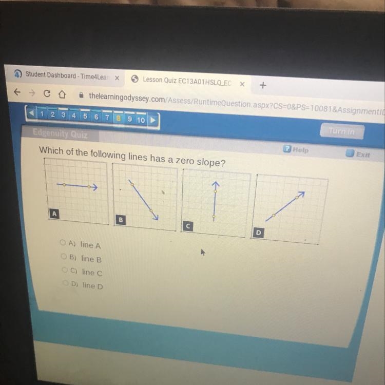 Which of the following lines has a zero slope?-example-1