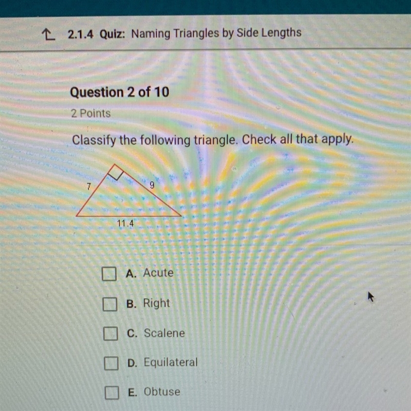 Classify the following triangle check all that apply-example-1