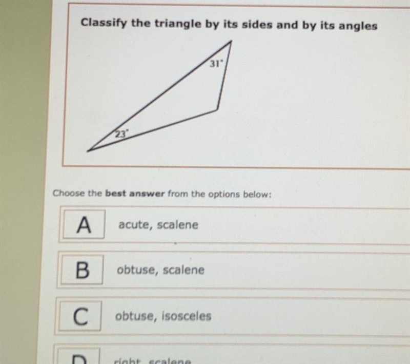 Classify the triangle by its sides and by its angles (picture)-example-1