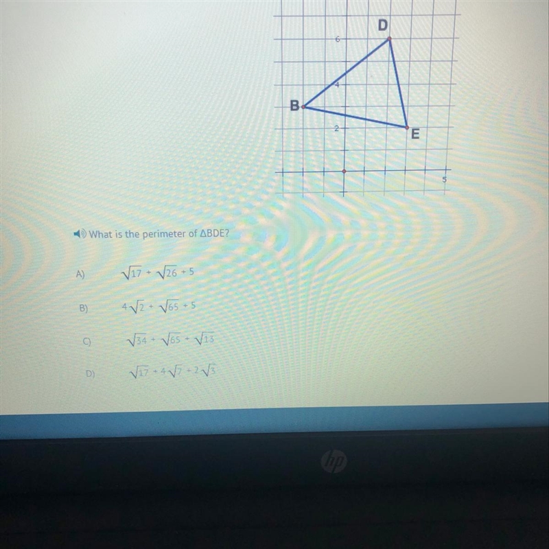 What is the perimeter of BDE?-example-1