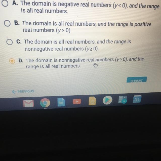 What are the domain and range of the absolute value parent function-example-1