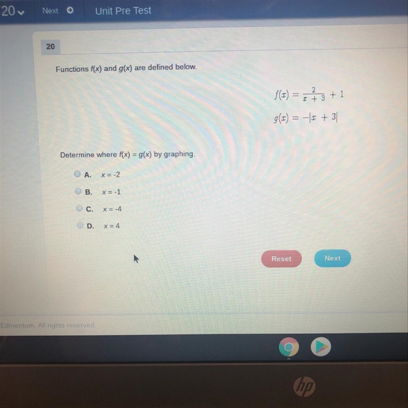 Determine where f(x) = g(x) by graphing HELP PLEASE!!-example-1