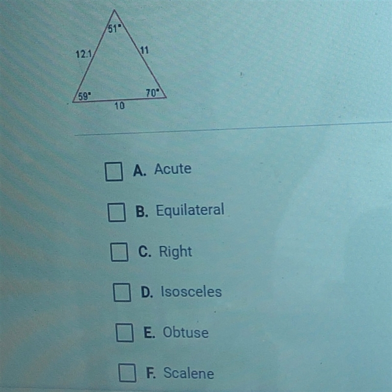 Classify the following triangle. Check all that apply.-example-1