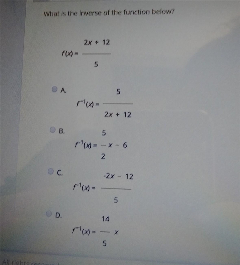 What is the inverse of the function " f(x) = 2x+12 / 5​-example-1