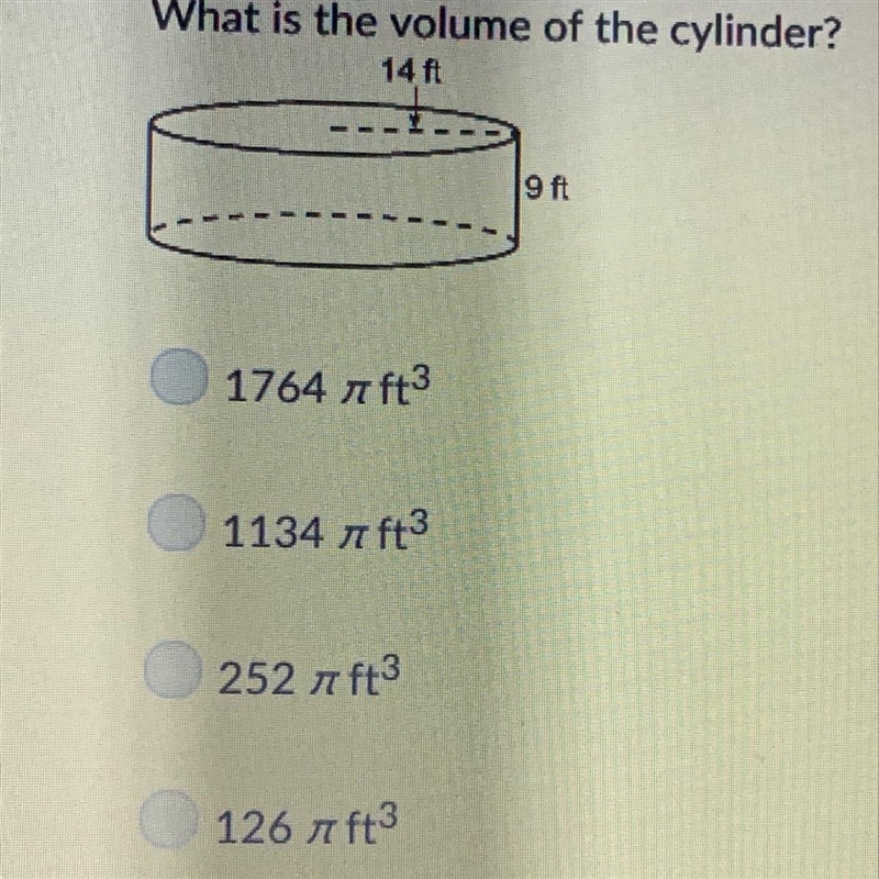 What is the volume of the cylinder 14ft 9ft-example-1