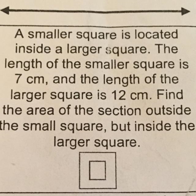 A smaller square is located inside a larger square the length of the smaller square-example-1