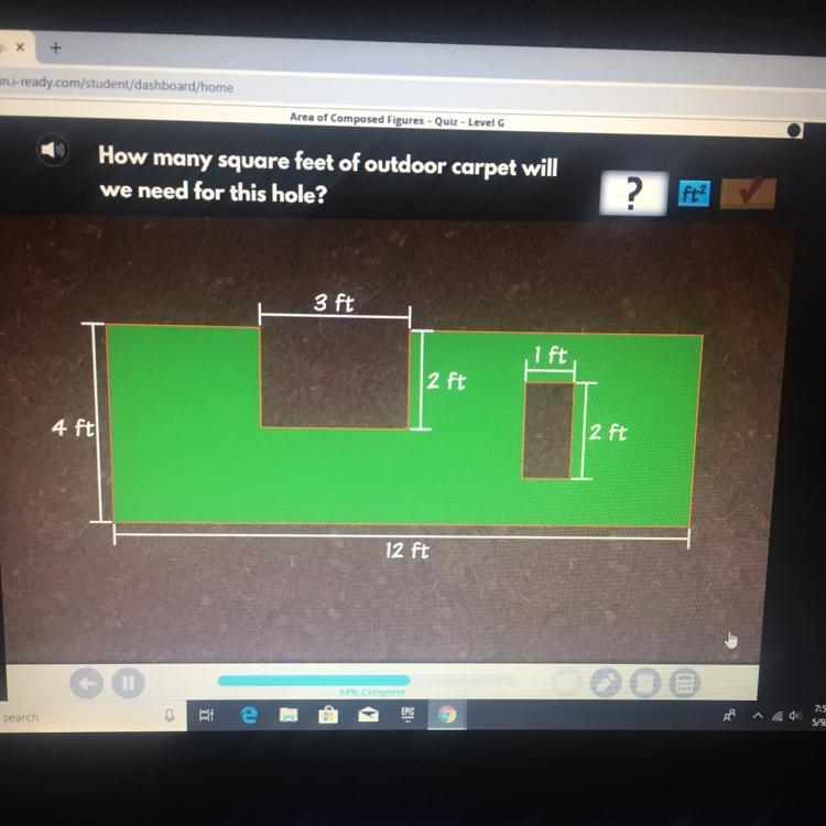 How many square feet of carpet will we need for this hole?-example-1