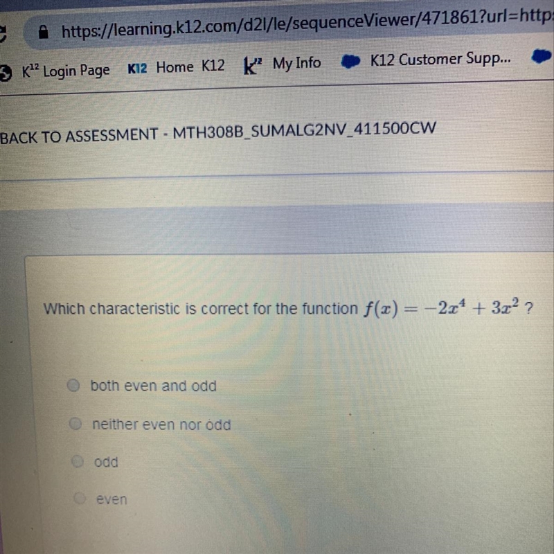 Which characteristic is correct for the function? A. Both even and odd B. Neither-example-1