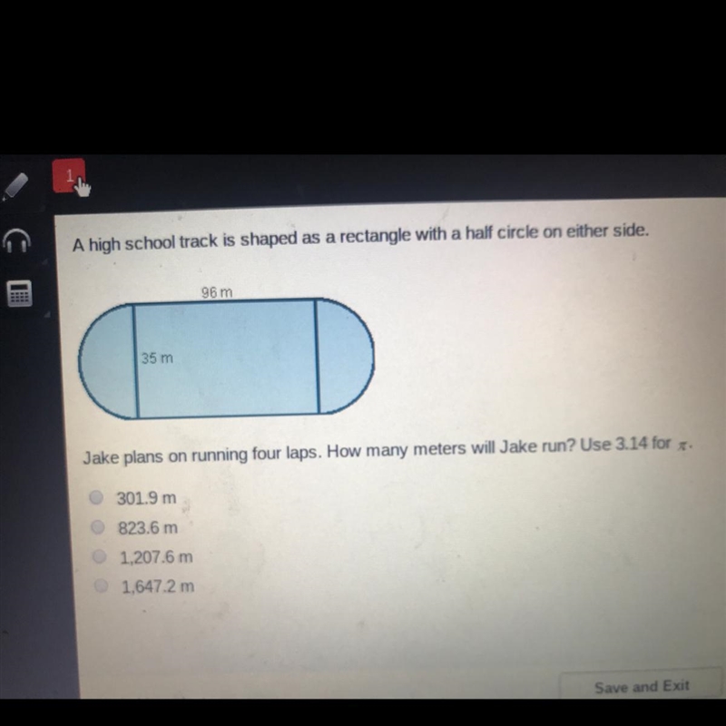 A high school track is shaped as a rectangle with a half circle on either side . Jake-example-1