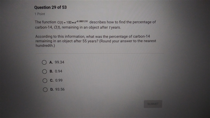 According to this information, what was the percentage of carbon-14 remaining in an-example-1