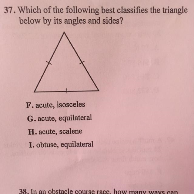 Which of the following best classifies the triangle below by its angles and sides-example-1