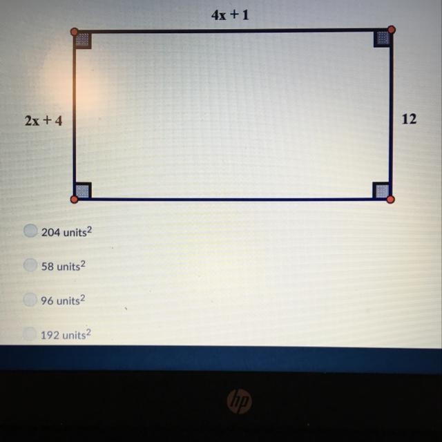 Find the area of the following rectangle (the figure is not drawn to scale)-example-1