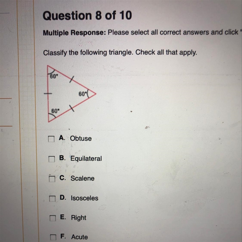 Classify the following triangle. Check all that apply.-example-1