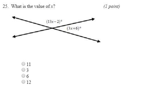 Please Help! The question is timed! What is the value of x? (13x-2) (3X+6)-example-1