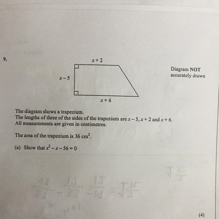 X + 2 Diagram NOT accurately drawn x-5 x + 6 The diagram shows a trapezium. The lengths-example-1