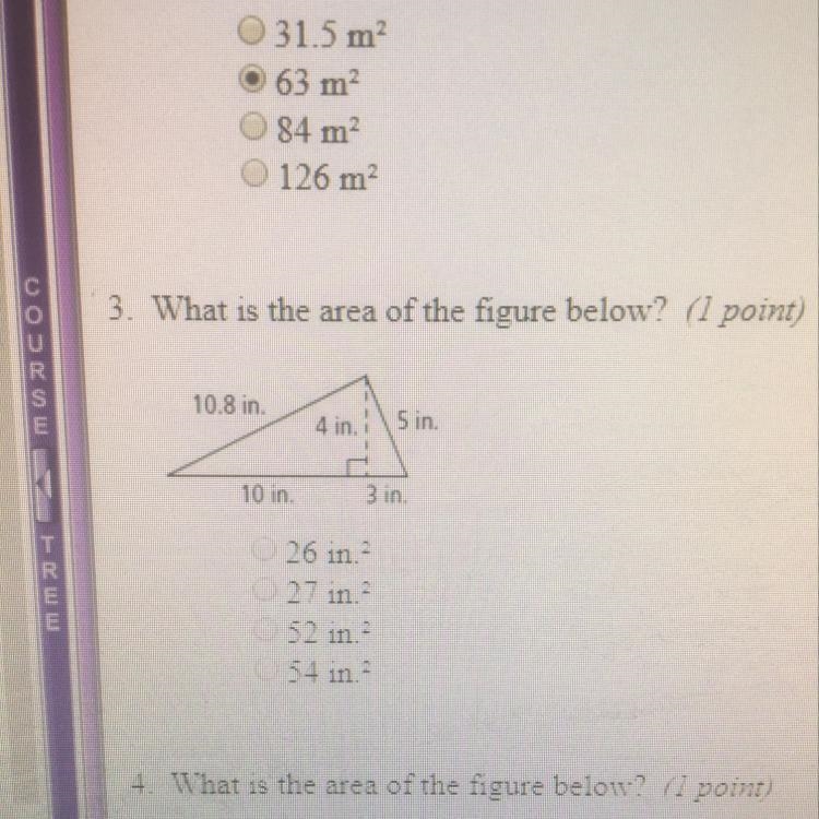 What is the area the of the figure below? A) 26 B) 27 C) 52 D) 54-example-1